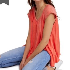 NEW Free People Keep it Casual Linen Top, Size XS, Orange